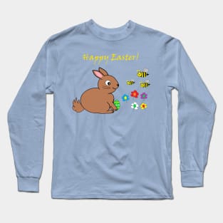 Happy Easter, Bunny rabbit, with bees and flowers Long Sleeve T-Shirt